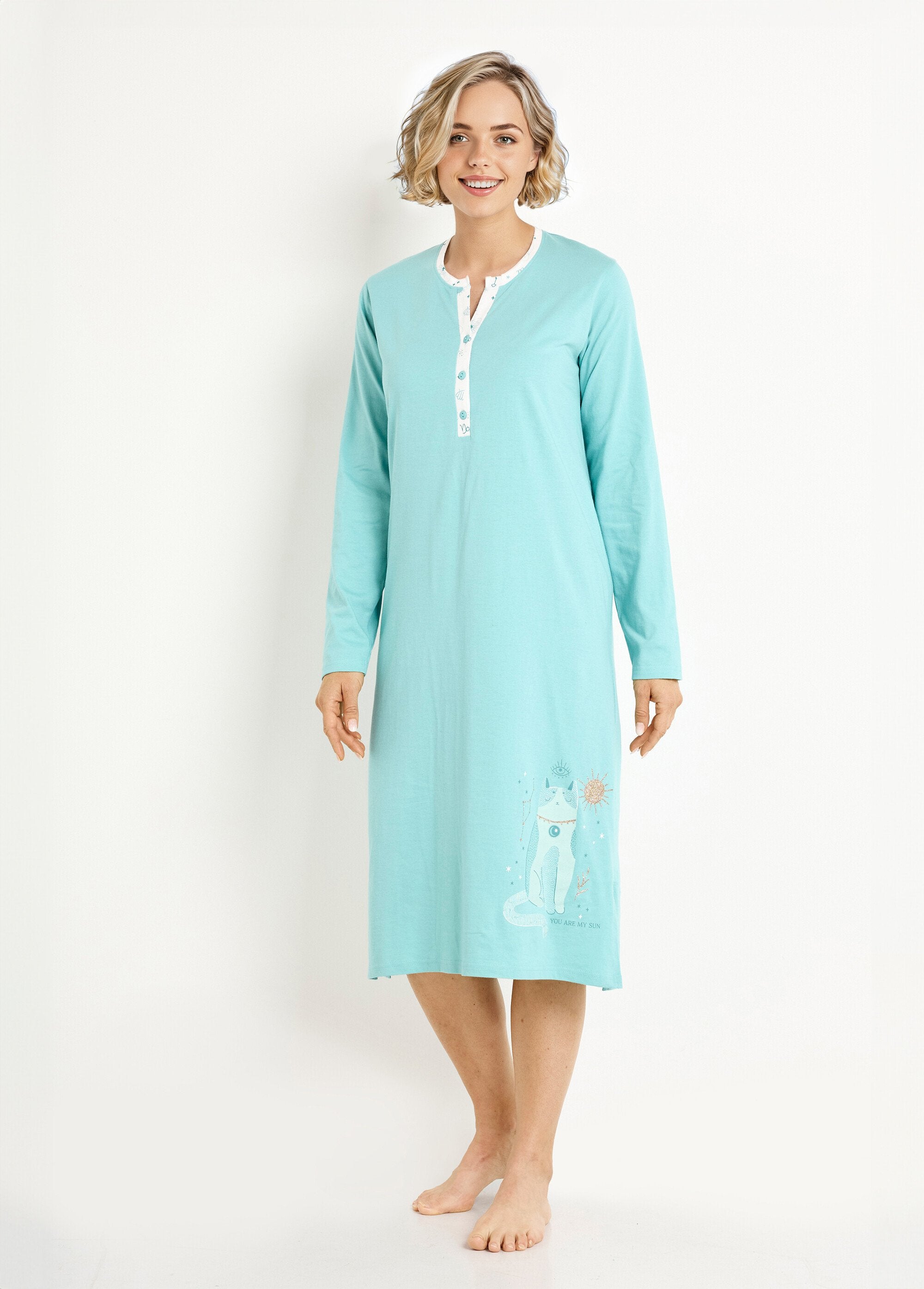 Mid-length_cotton_buttoned_liquette_nightdress_Aqua_FA1_slim