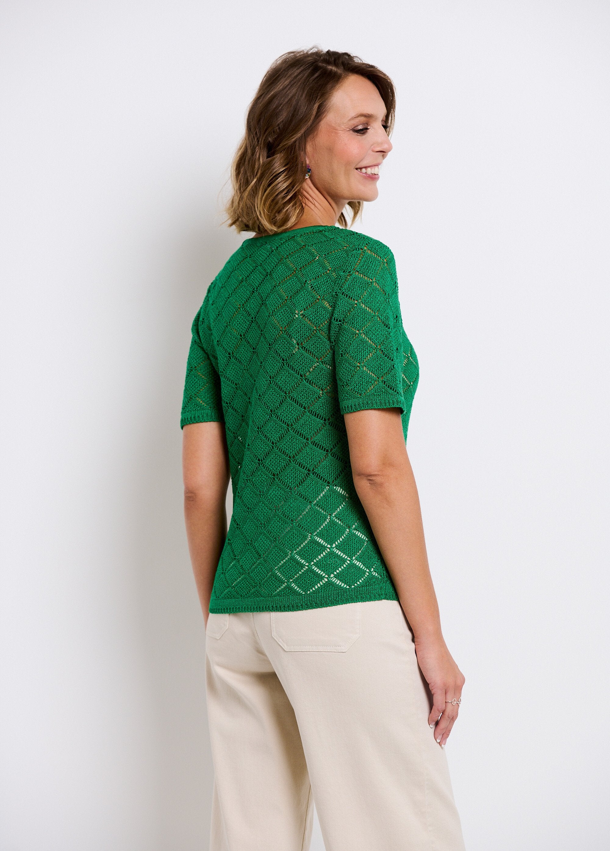 Thin,_short,_openwork,_short-sleeved_sweater_Green_DO1_slim