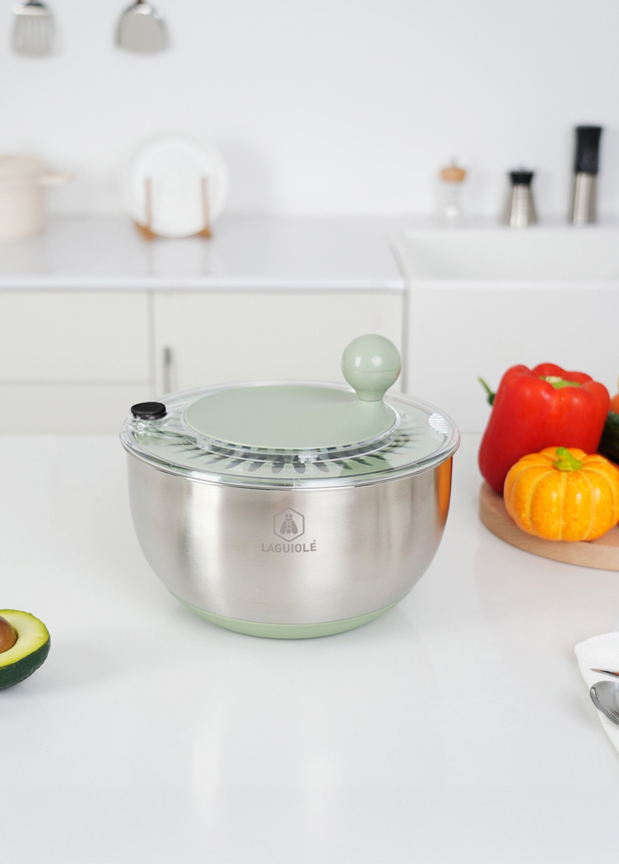 Stainless_steel_salad_bowl/2-in-1_salad_spinner_Olive_and_gray_SF1_slim