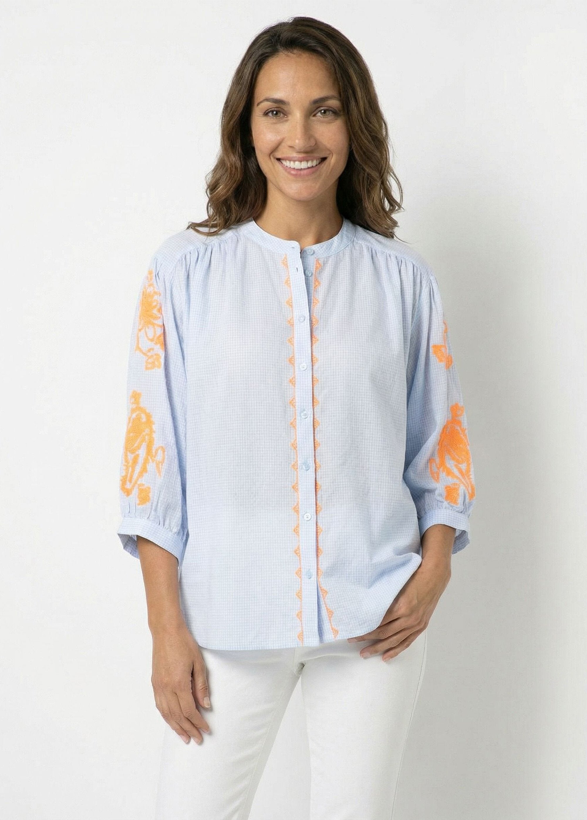 Loose-fitting_gingham_blouse_with_neon_embroidery_Blue_FA1_slim