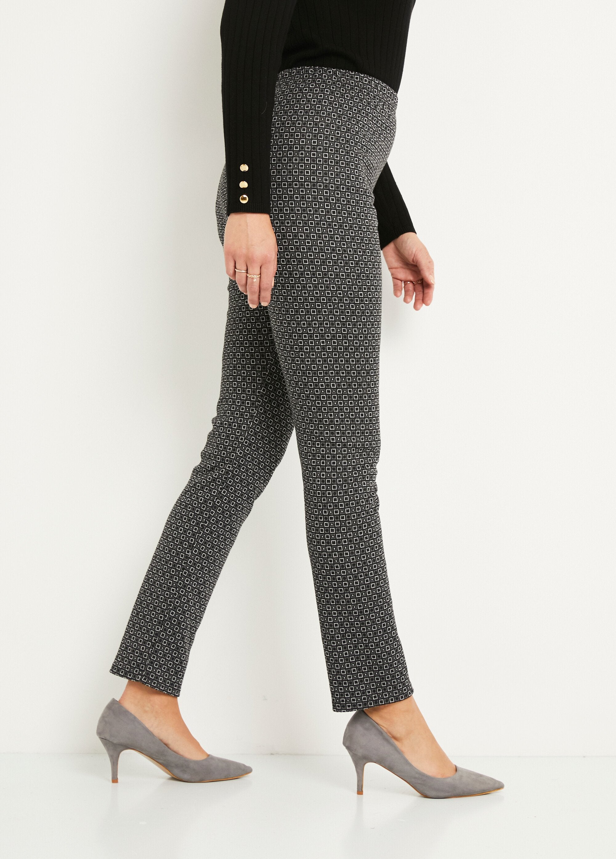 Straight_tapered_pants_with_elasticated_waist_in_jacquard_Gray_and_black_DR1_slim