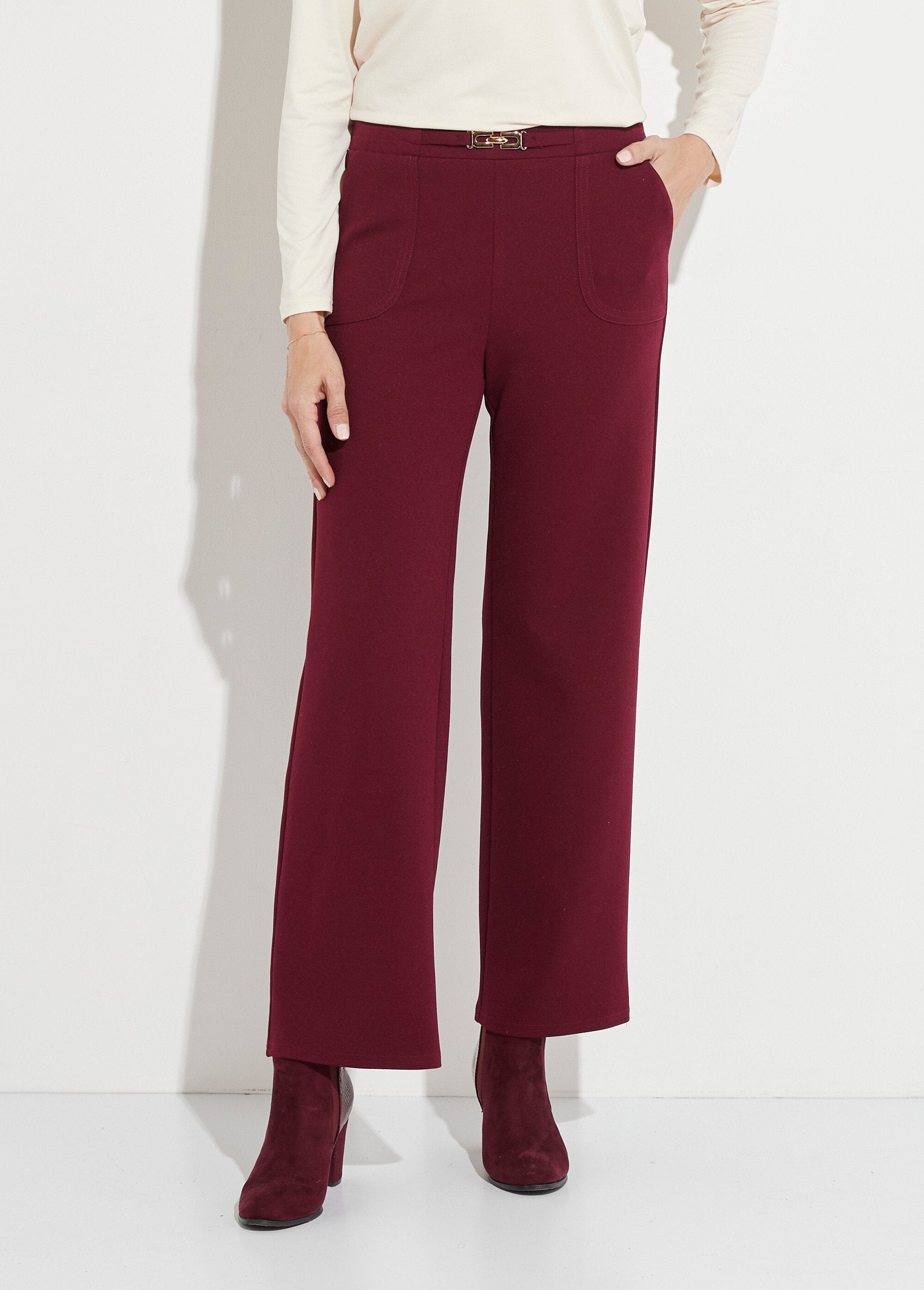 Pantalon_droit_taille_élastiquée_ceinture_bijou_Bordeaux_FA1_slim