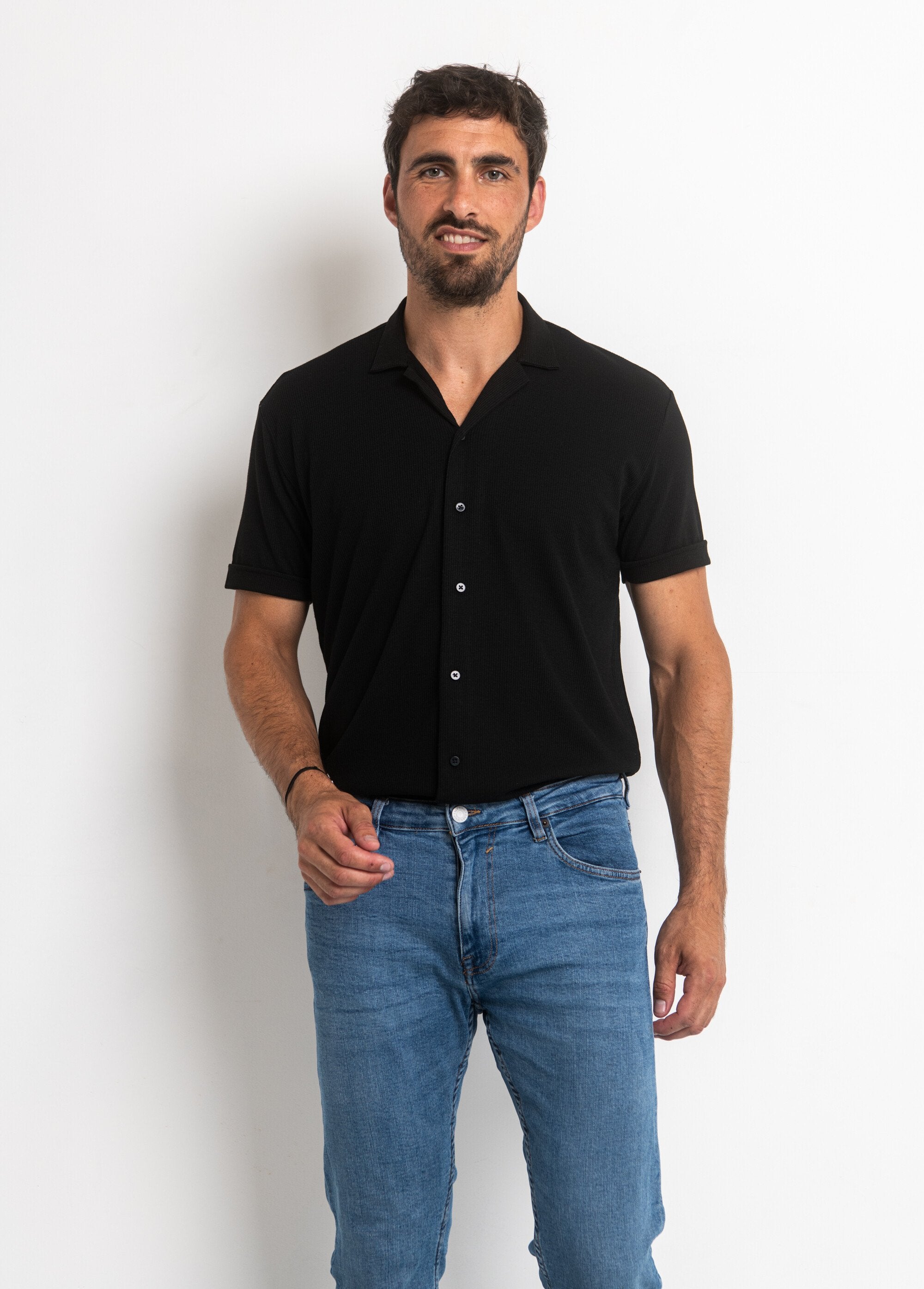 Polo_shirt_style_fine_knit_ribbing_Black_FA1_slim