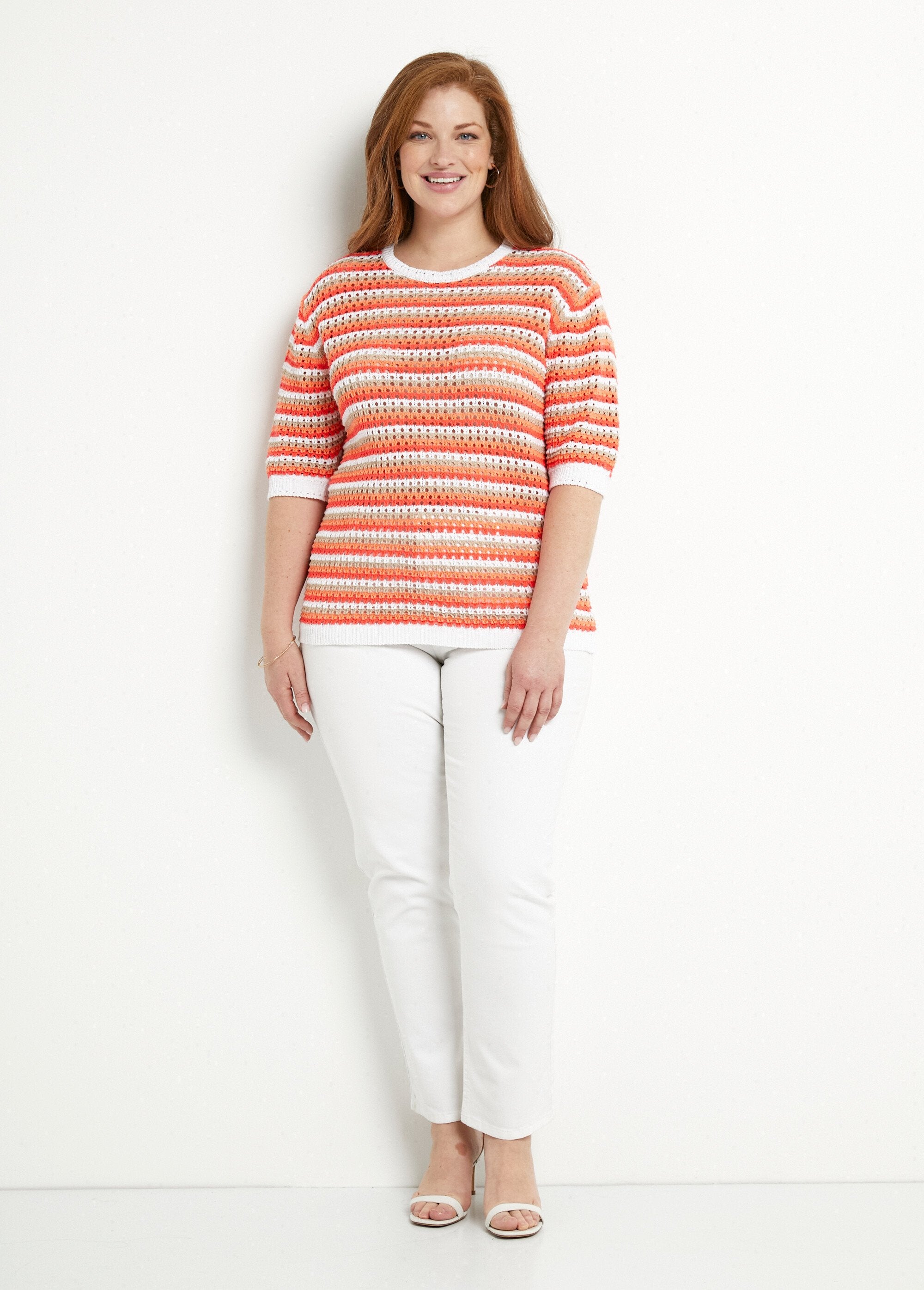 Soft_striped_openwork_short_sleeve_sweater_Coral_ray_SF1_curvy