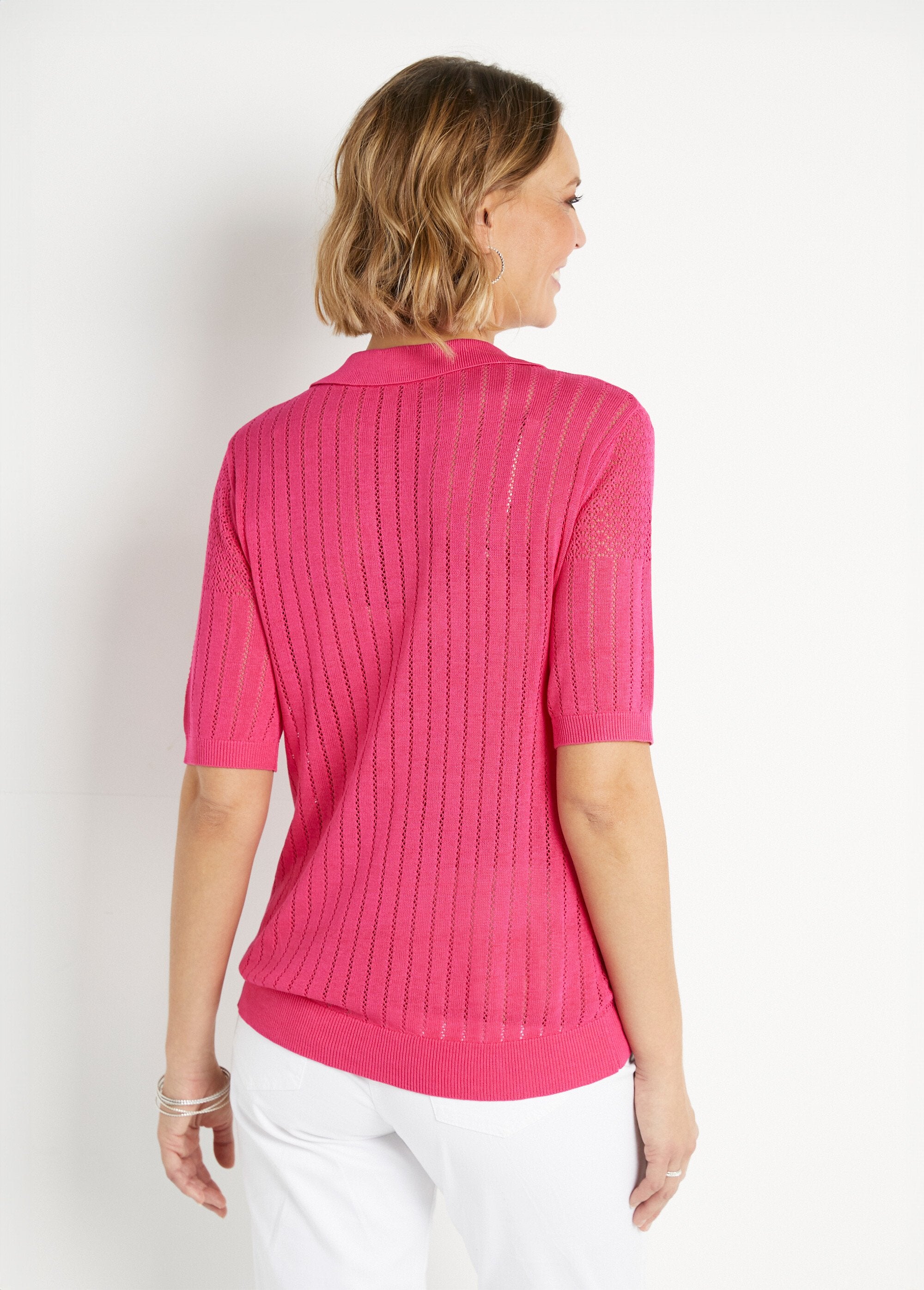 Fine_openwork_polo_neck_sweater_with_short_sleeves_Fuchsia_DO1_slim