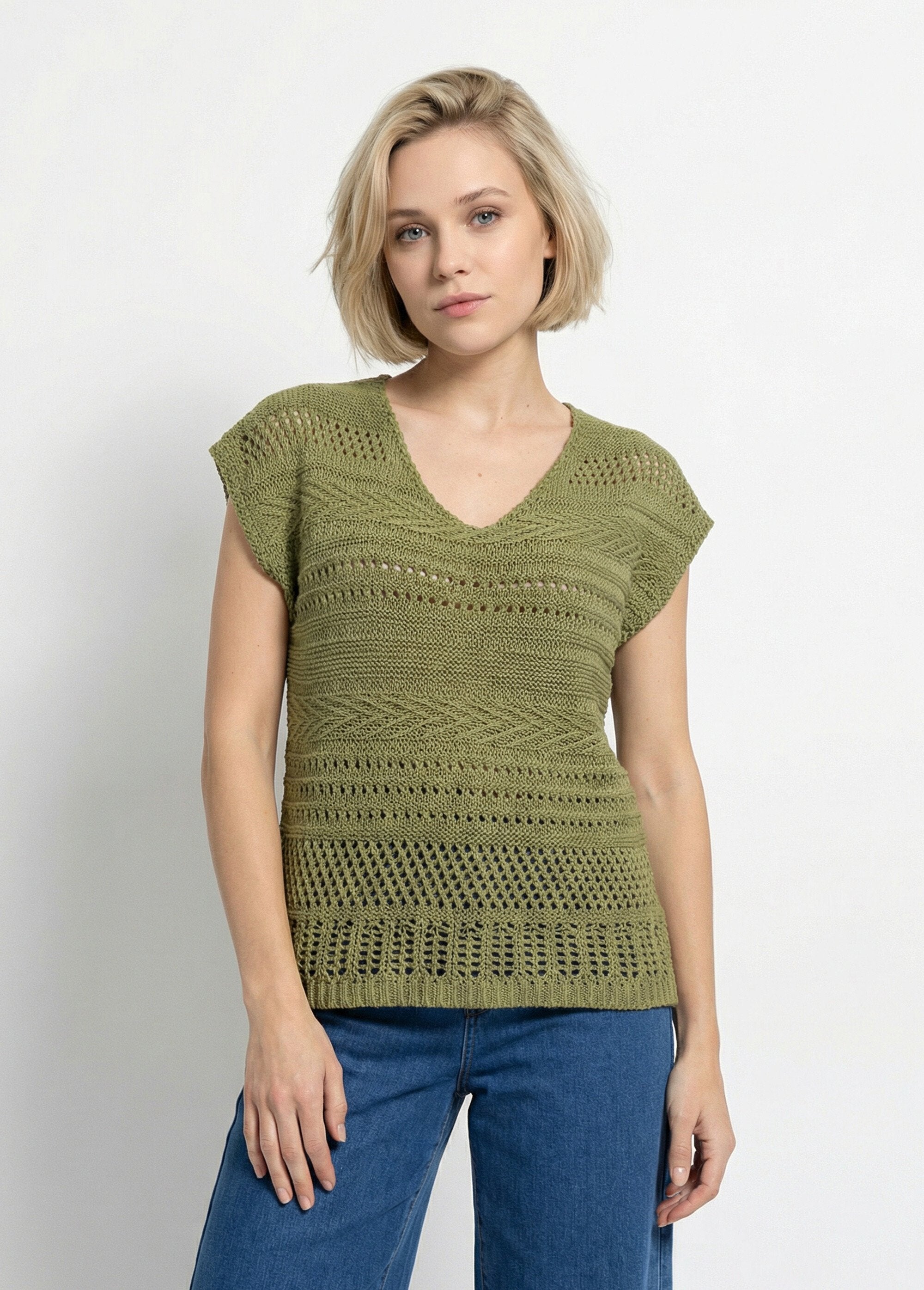 Chunky_knit_short-sleeved_jumper_Khaki_FA1_slim