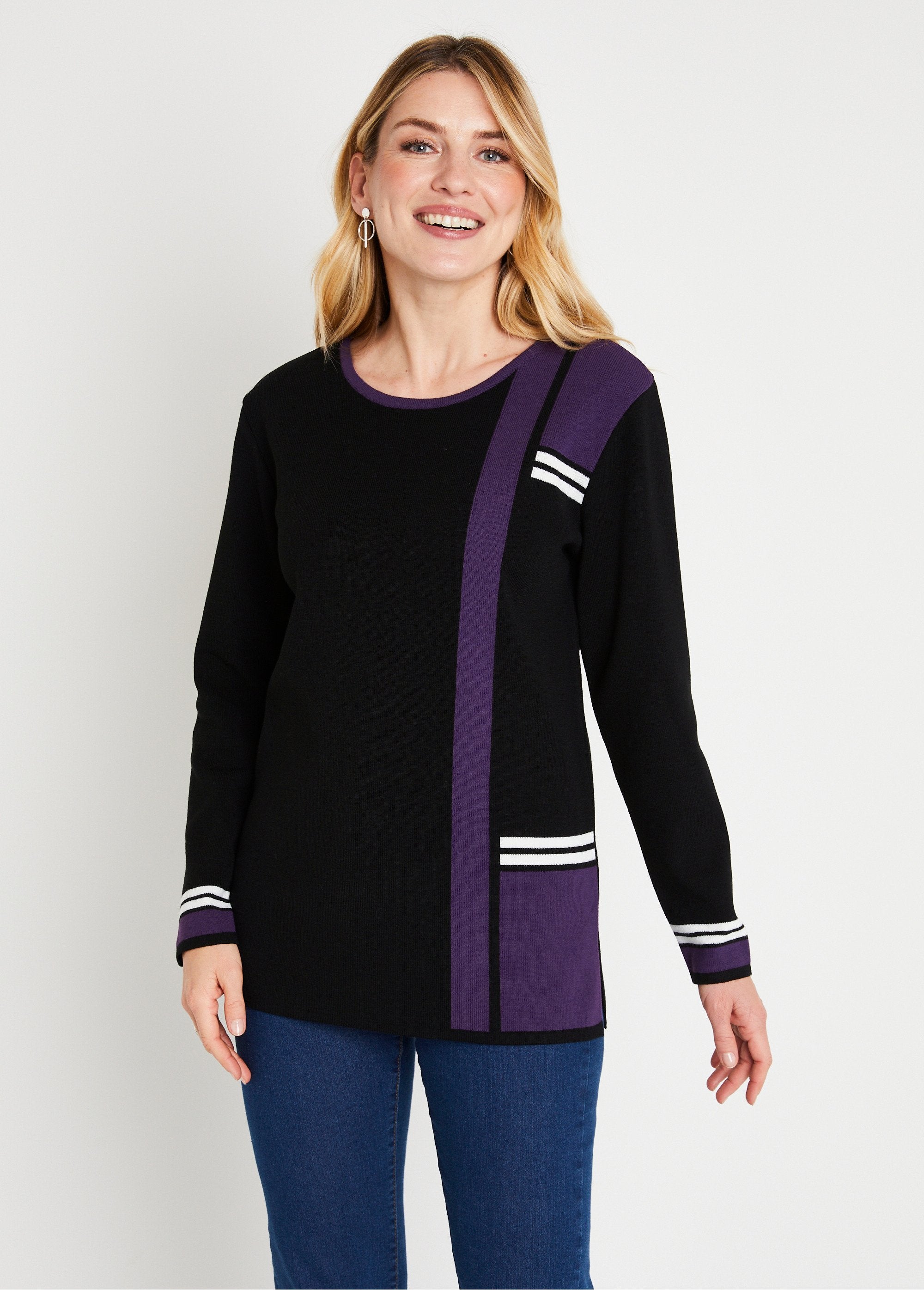 Color_block_graphic_jacquard_long_tunic_sweater_Black_and_plum_FA1_slim