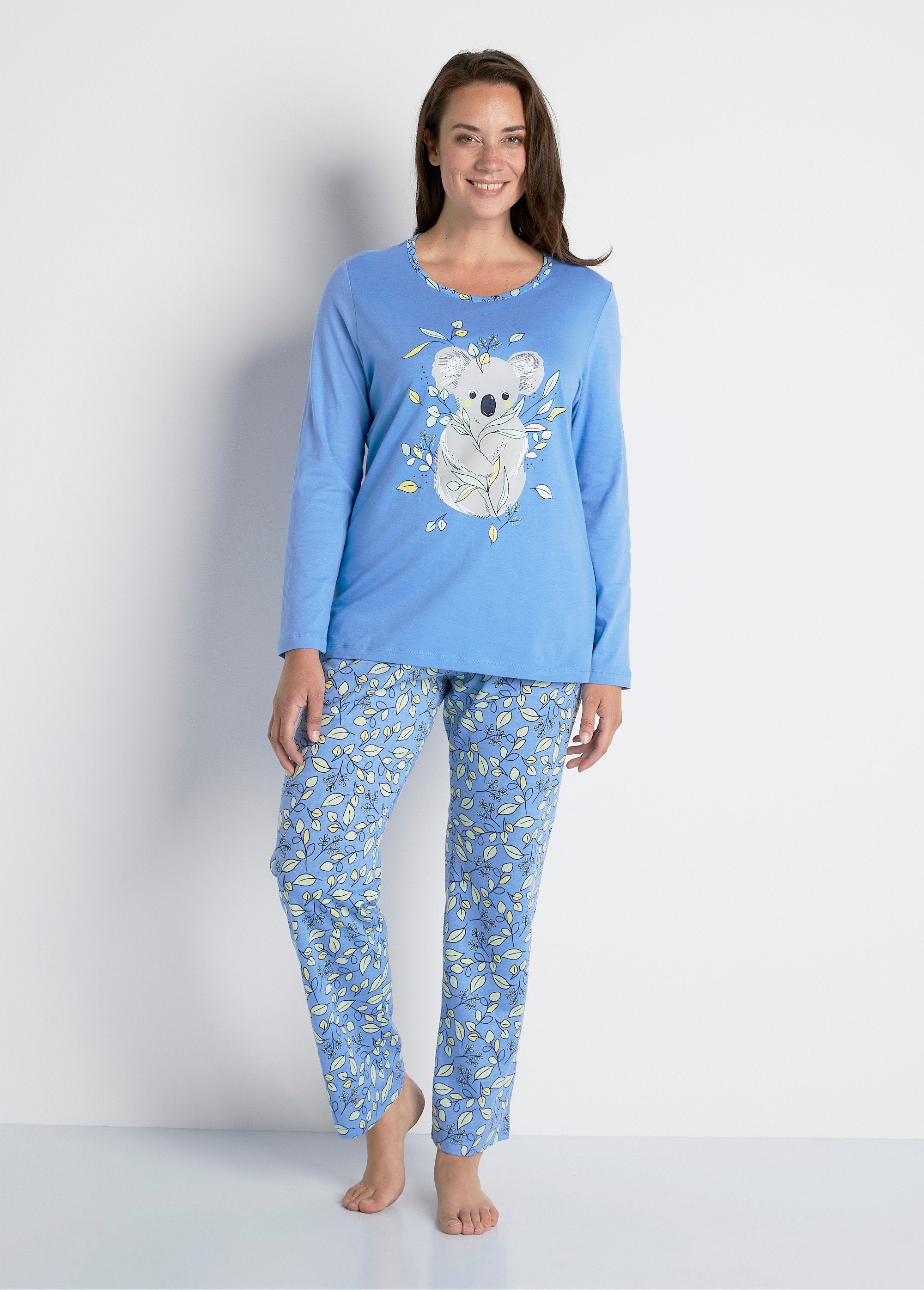 Koala_pattern_printed_cotton_pajamas_Blue_FA1_curvy