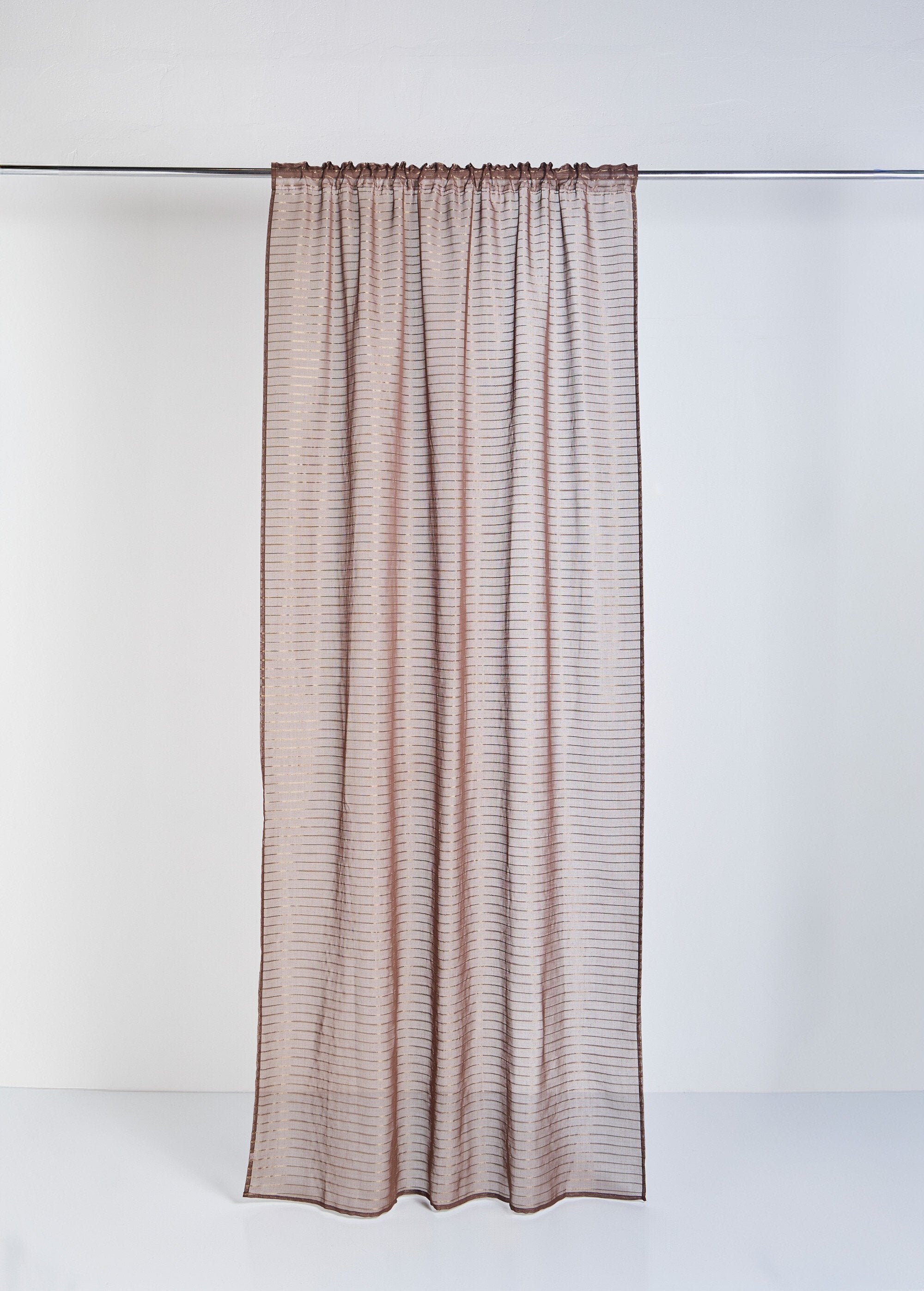 1-panel_curtain_with_gathered_heading_tape,_horizon_Brown_stripe_FA1_slim