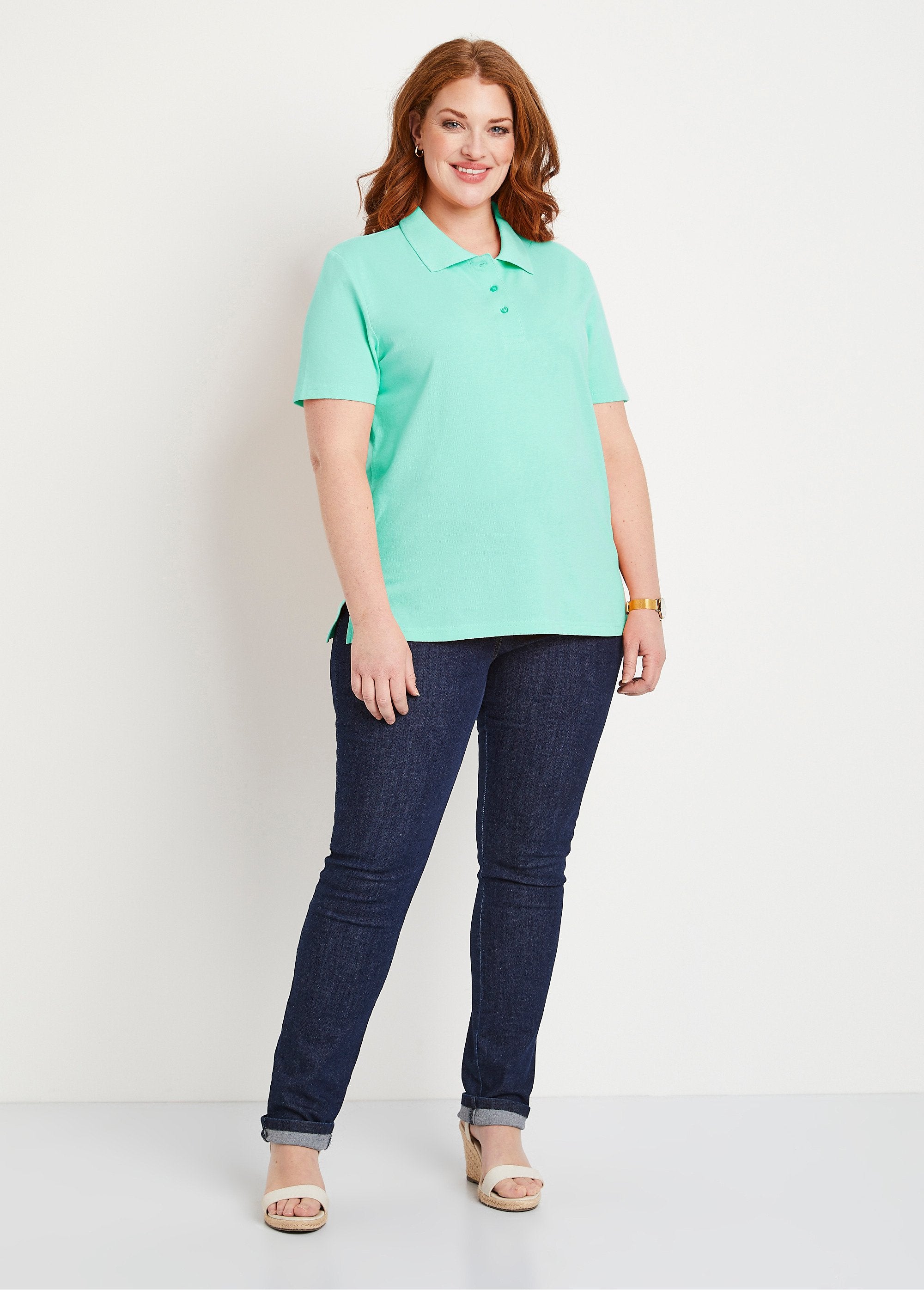 Cotton_piqué_knit_t-shirt_with_polo_collar_Green_SF1_curvy