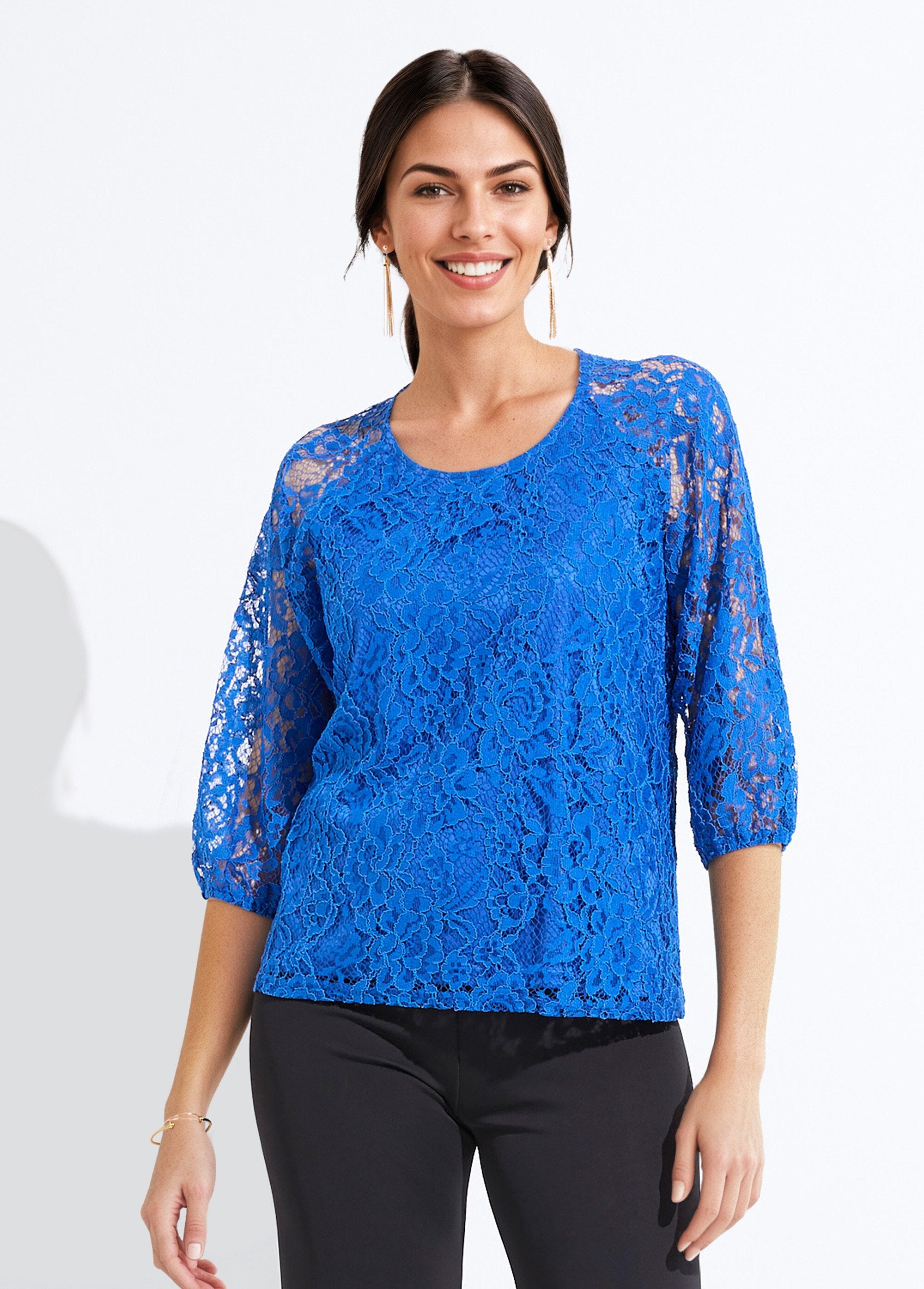 T-shirt_dentelle_col_rond_manches_3/4_raglan_Bleu_dur_FA1_slim