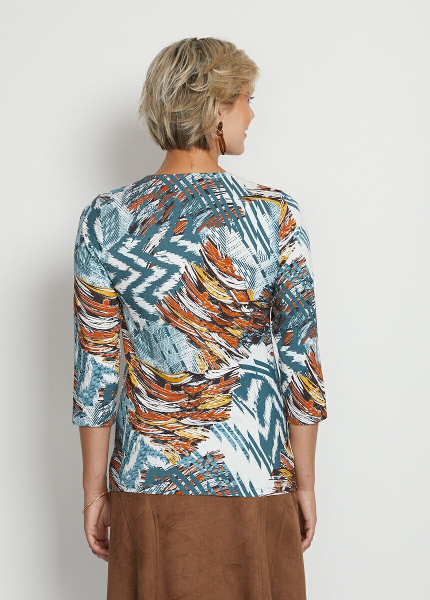 Printed_V-neck_T-shirt_with_3/4_sleeves_Honey_and_duck_DO1_slim