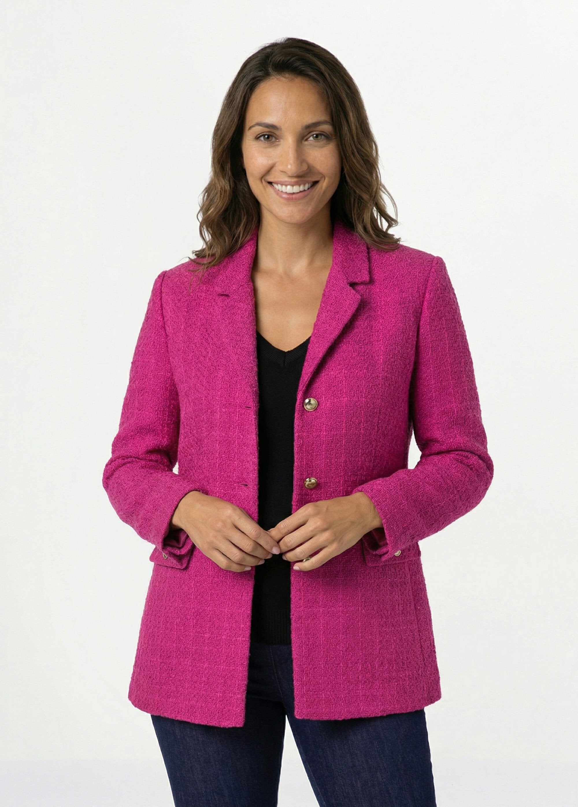 Straight_buttoned_jacket_in_basket_weave_fabric_with_tailored_collar_Fuchsia_FA2_slim